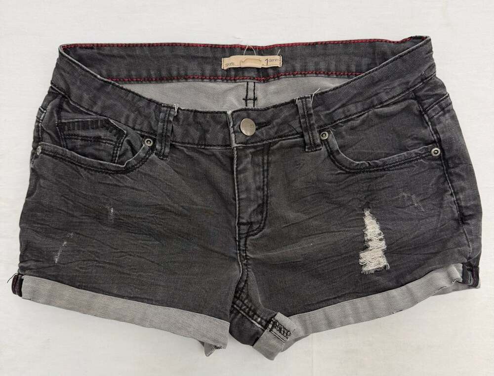 2.1 Denim Shorts Size 27 Black Distressed Rolled Up 777